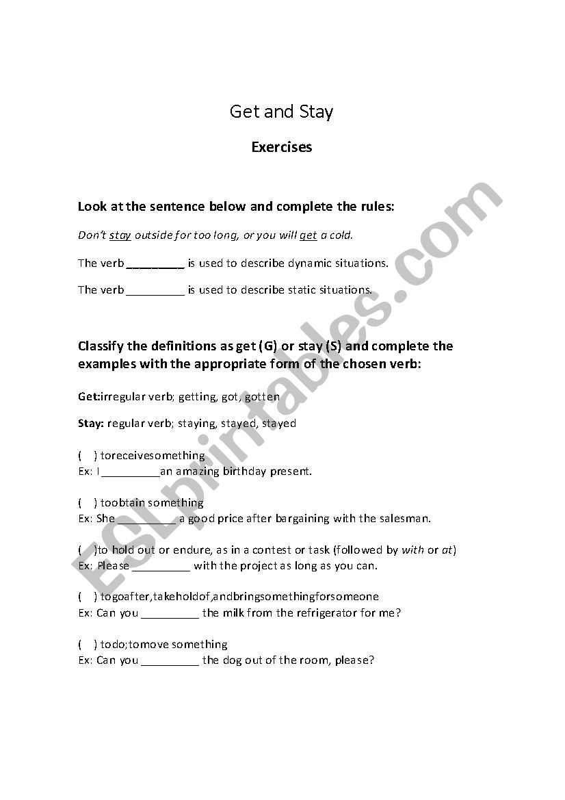 Get & Stay worksheet