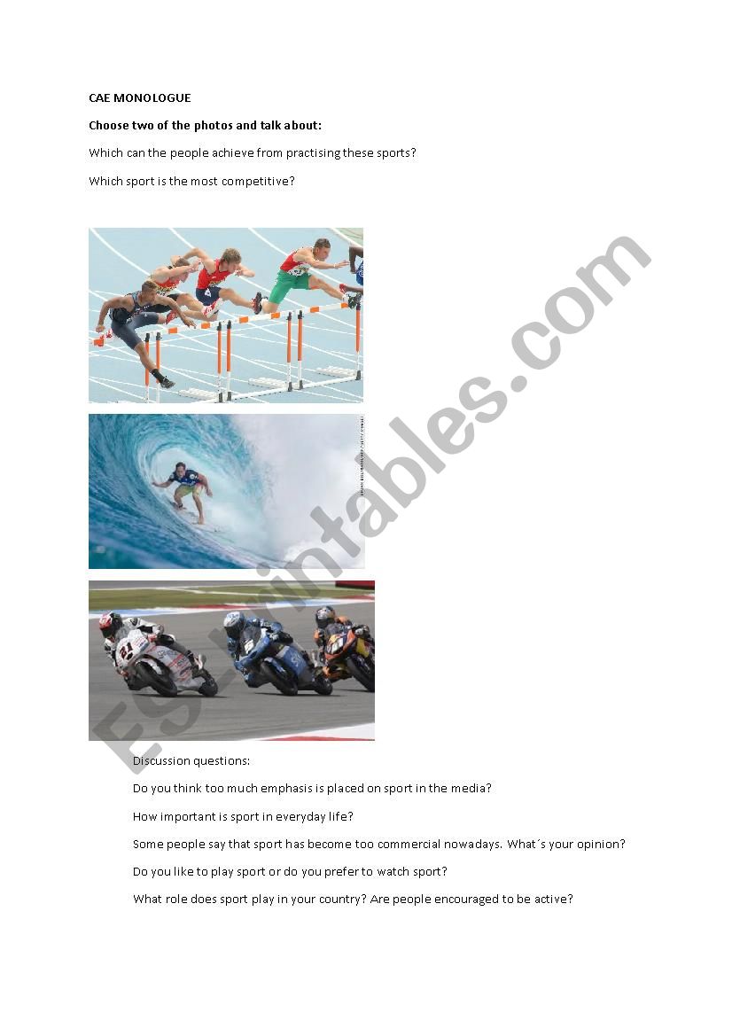 CAE MONOLOGUE Sport worksheet