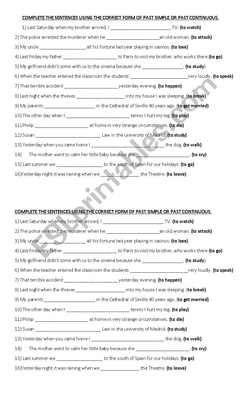 past simple- past continuous worksheet