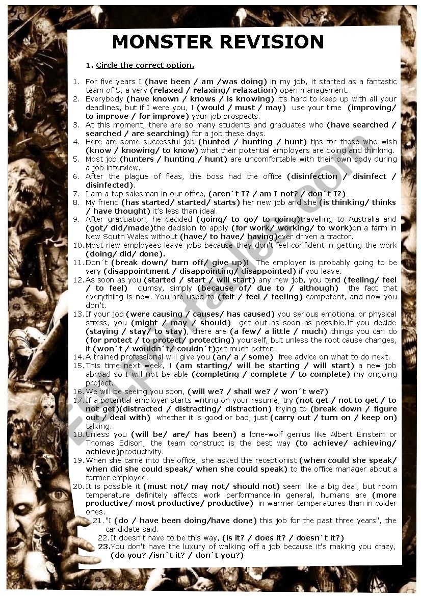 Monster Revision worksheet