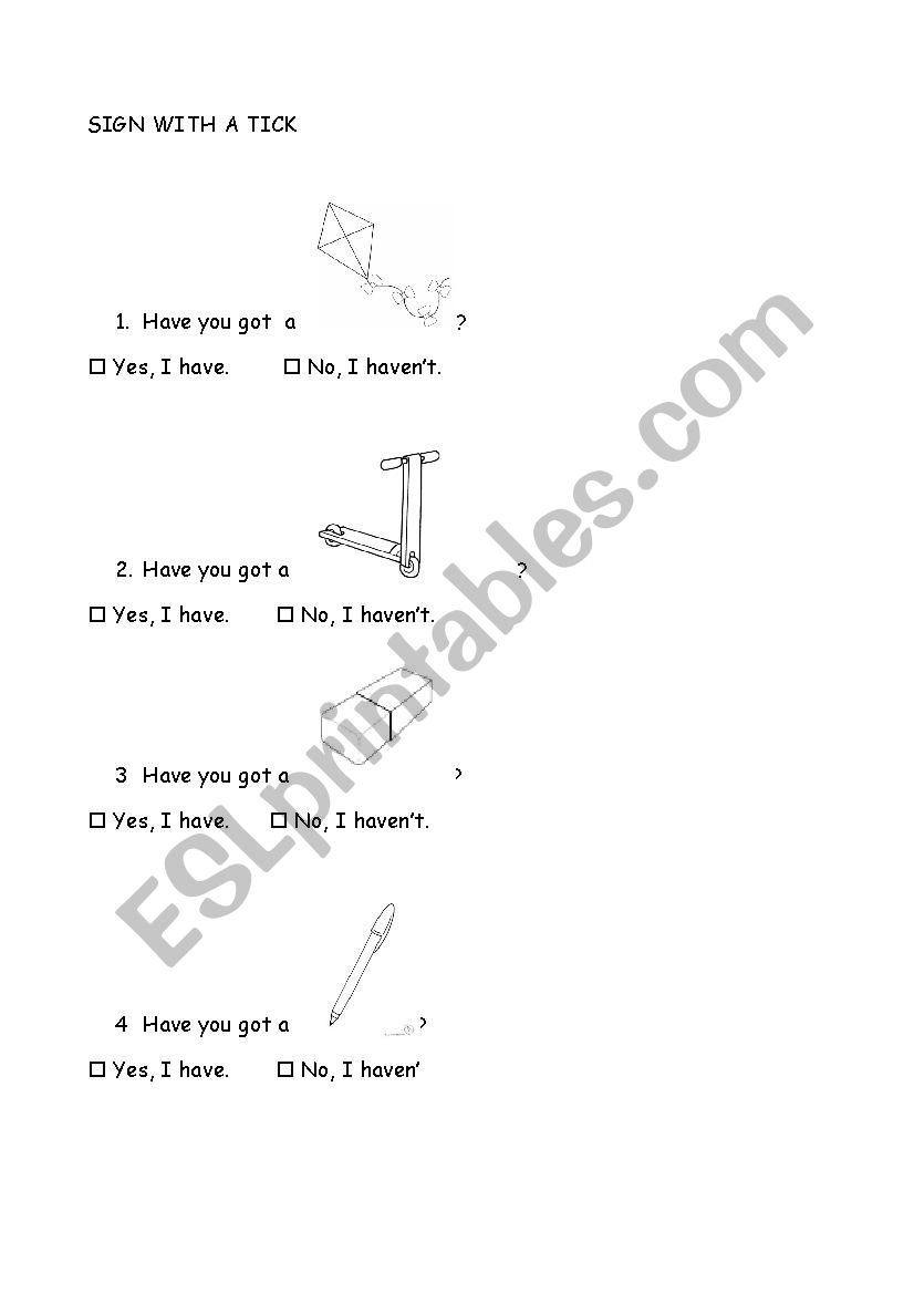 Sign with a tick worksheet