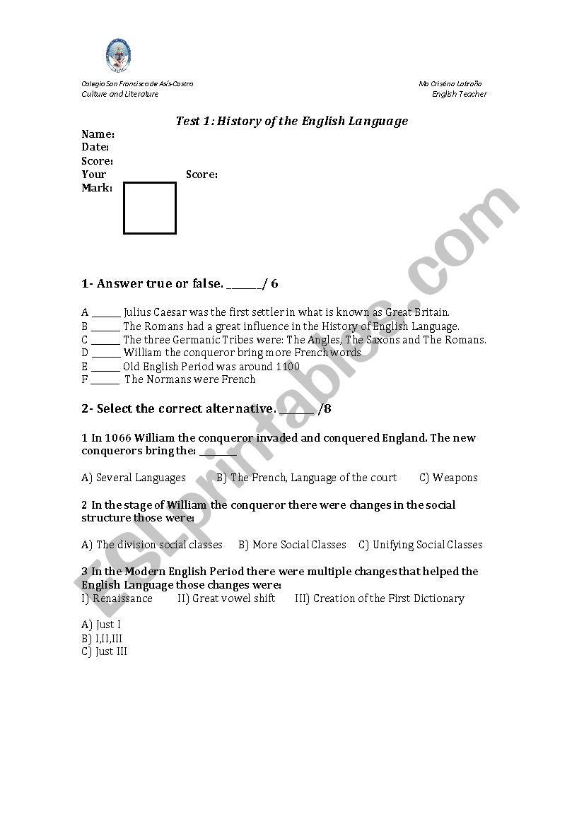 Test on history of English language