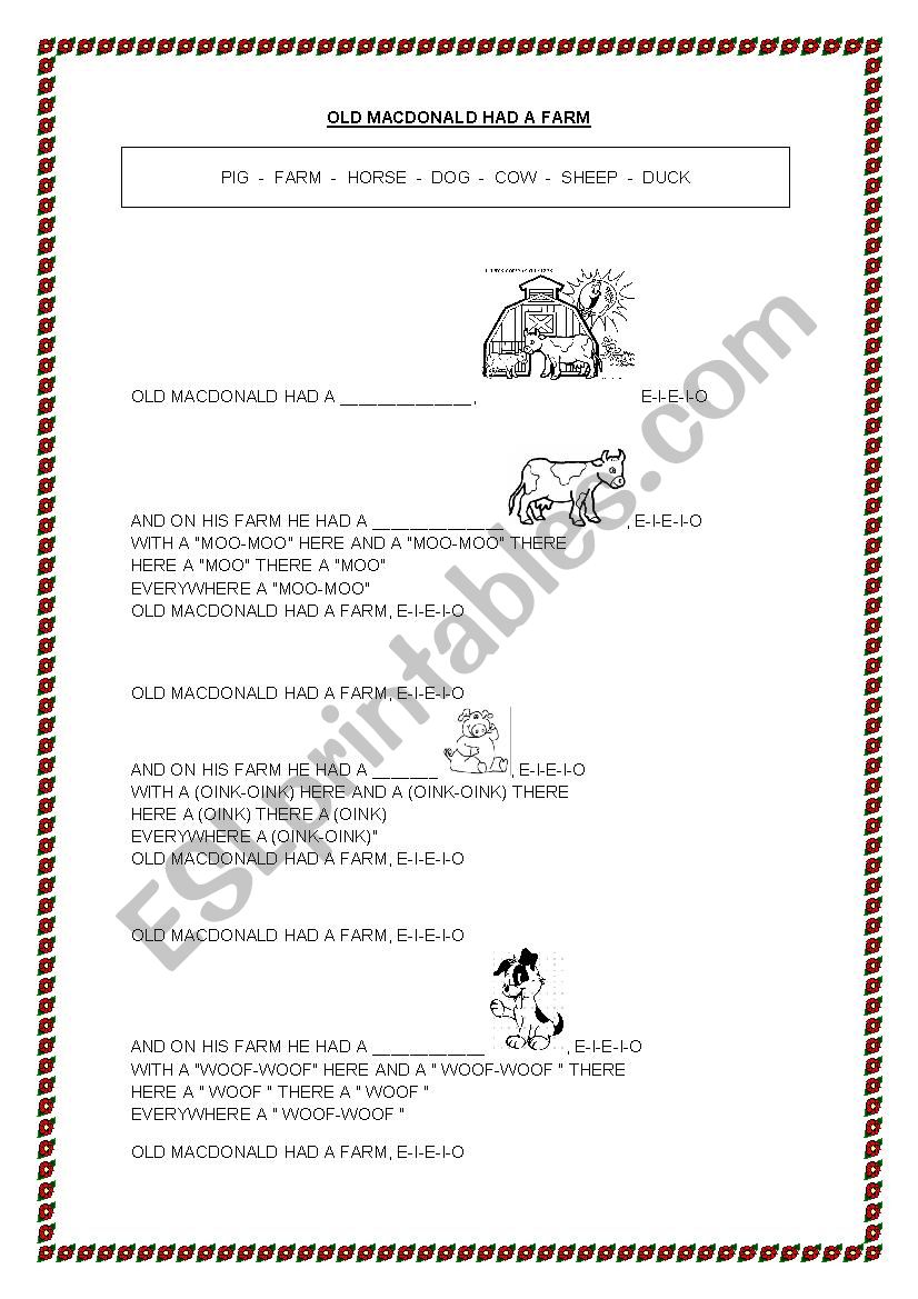 OLD MACDONALD HAD A FARM worksheet