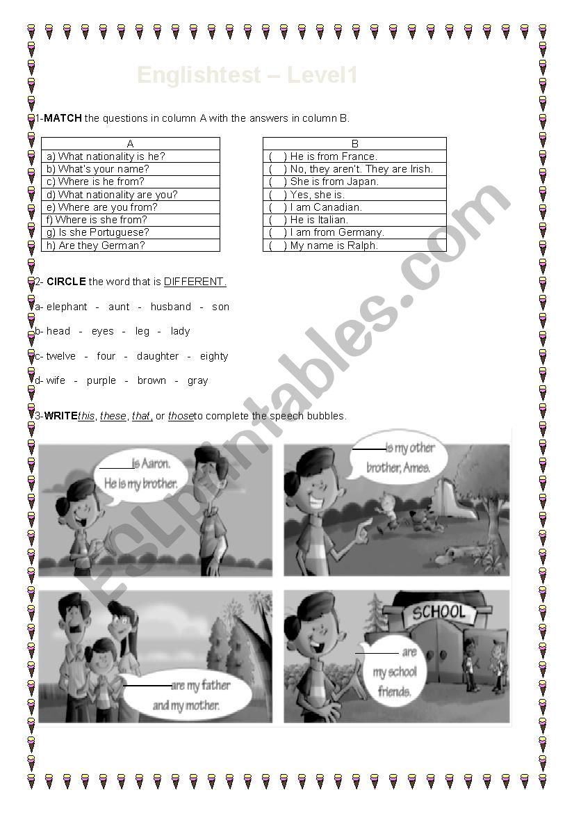 English test worksheet