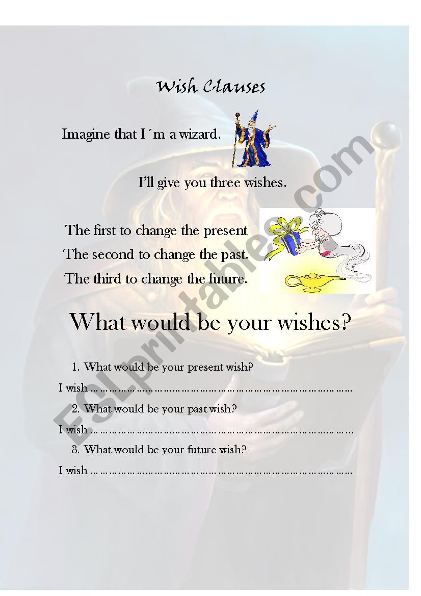 Wish Clauses - Oral Activity worksheet