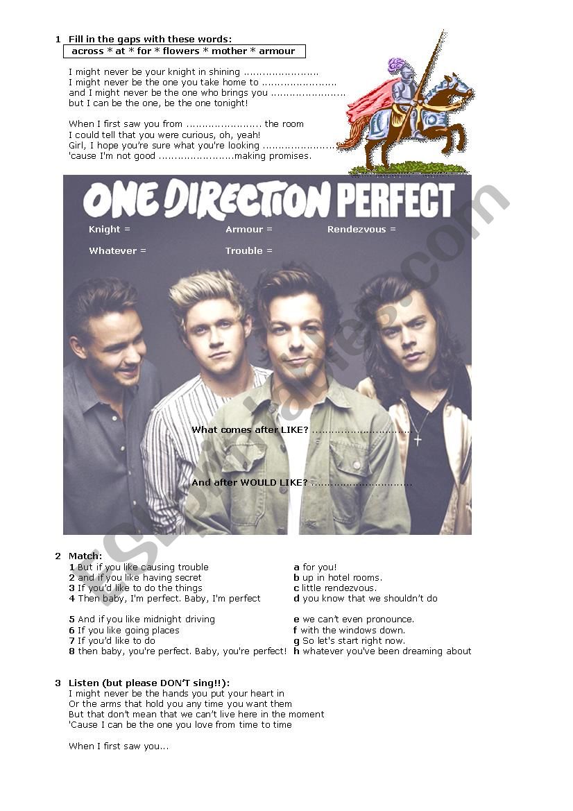 One direction - Perfect worksheet