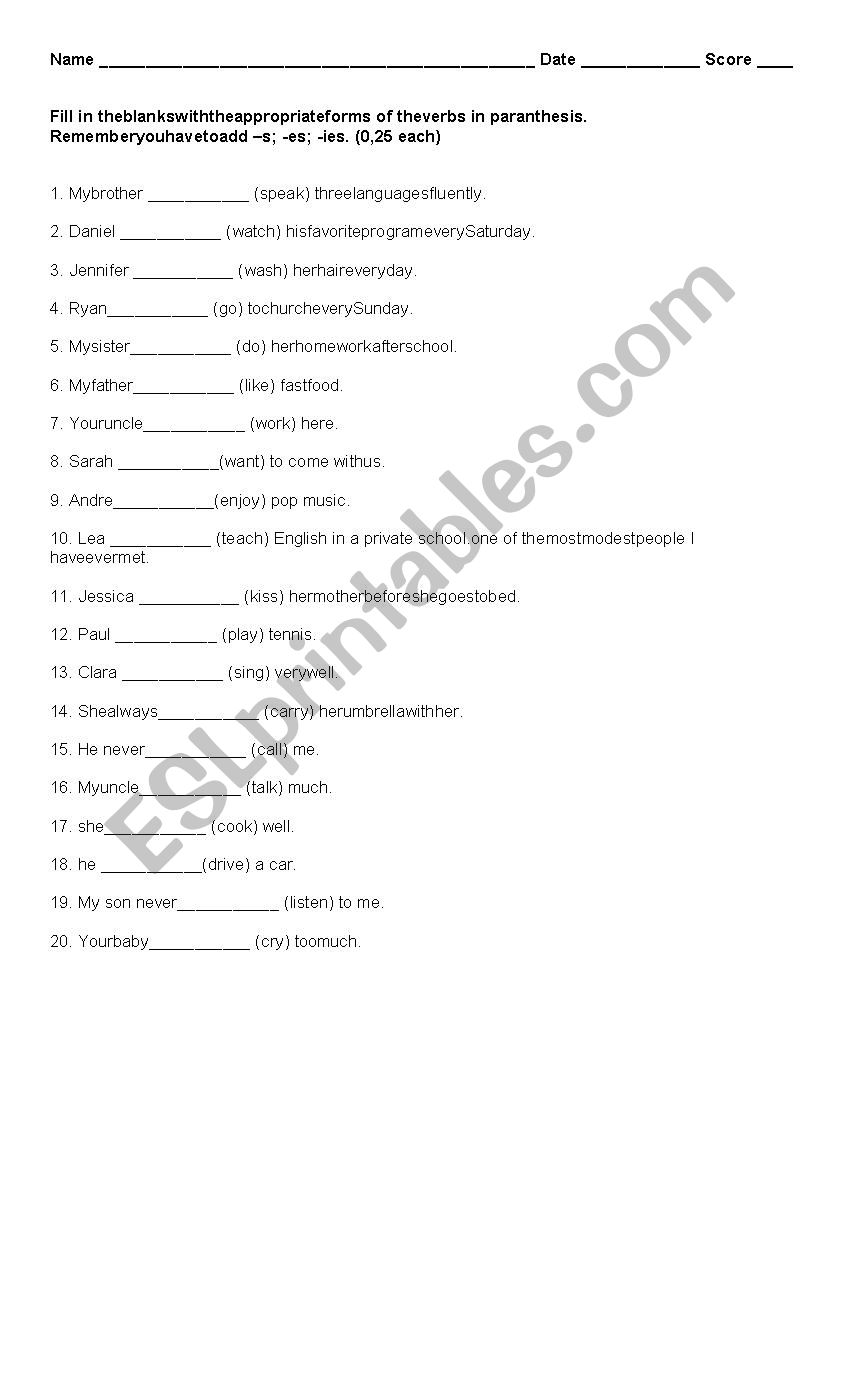 3rd Singular Person - Simple Present 