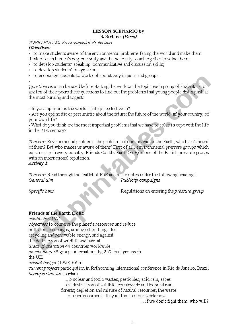 Lesson worksheet