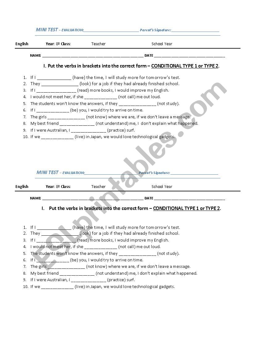 First and Second Conditional worksheet