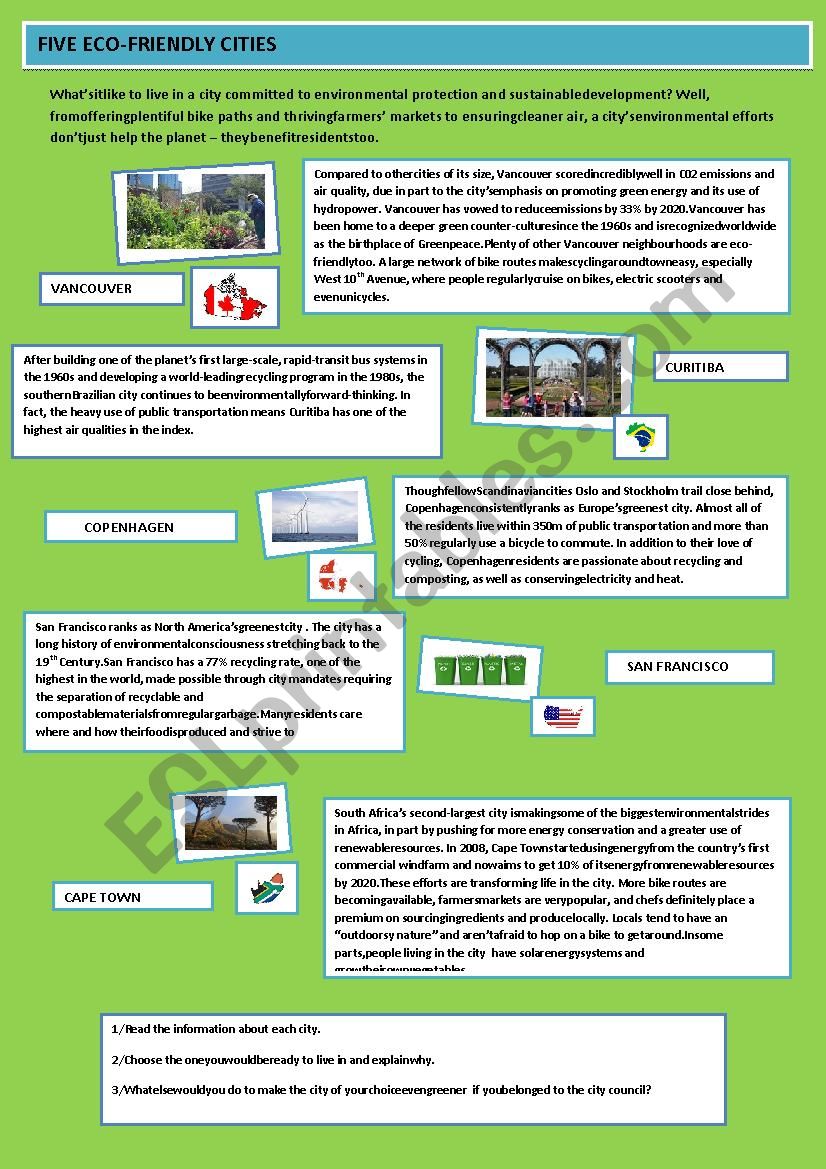 GREEN CITIES worksheet