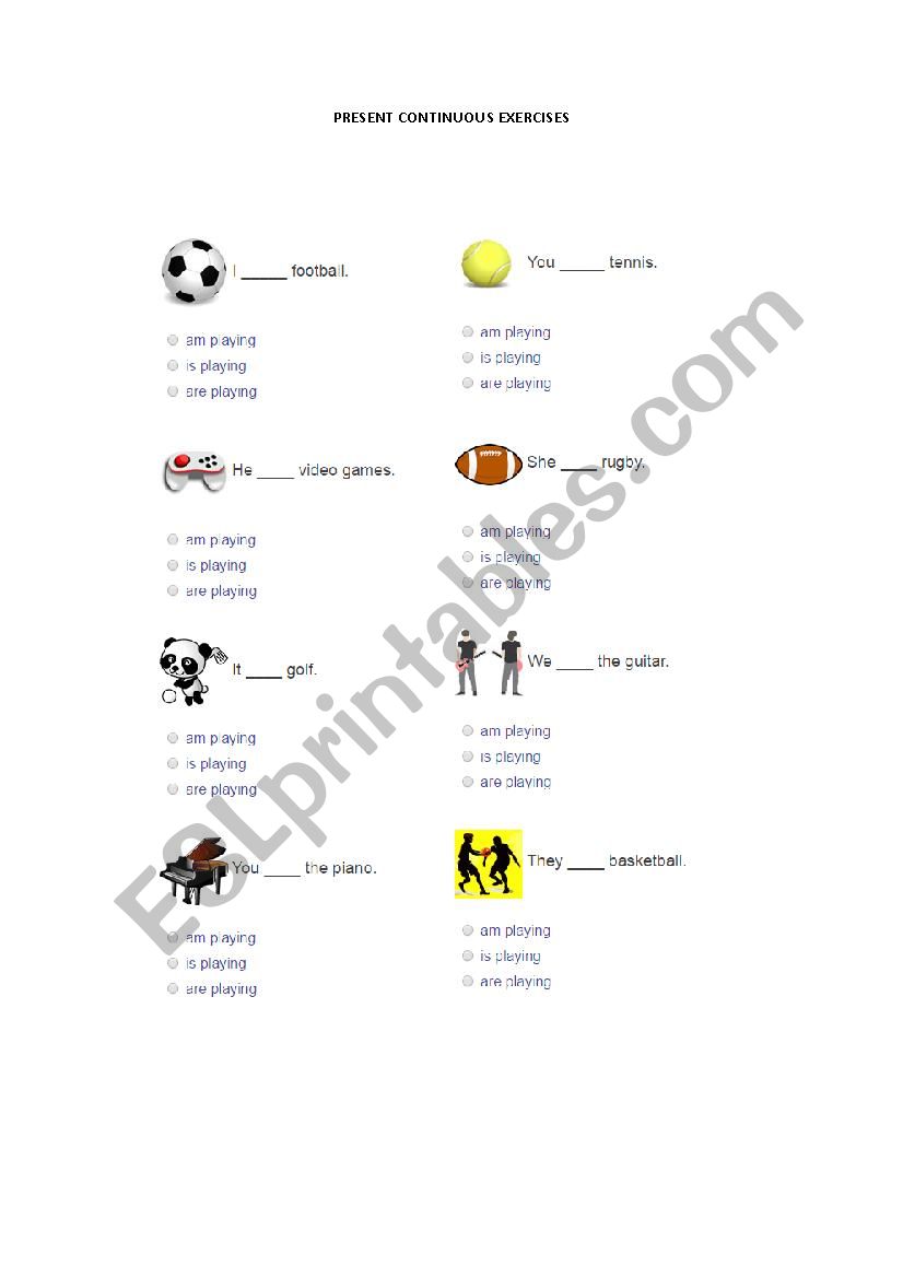 Present Continuous Exercise worksheet