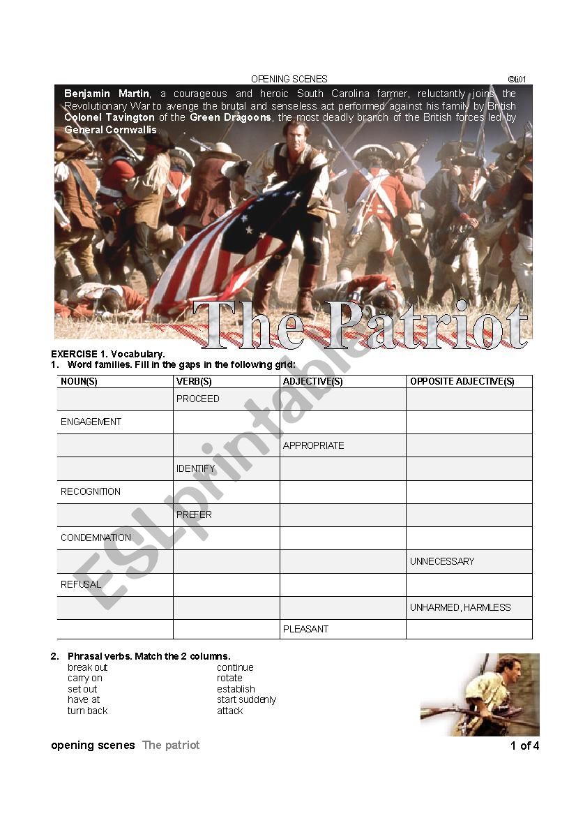 The patriot - opening scenes worksheet