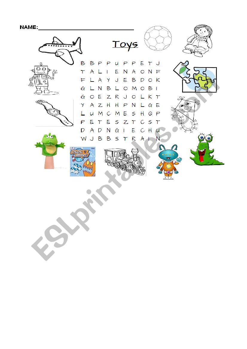 Toys - wordsearch worksheet