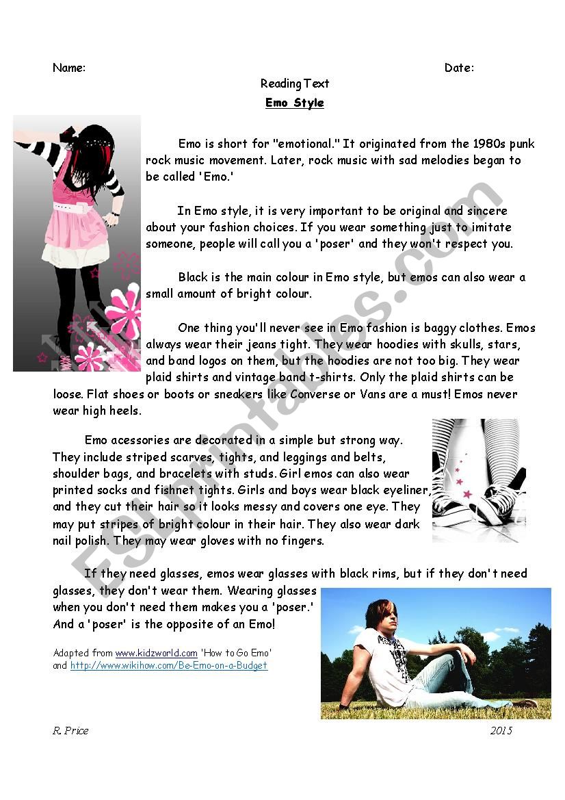 Emo Style Reading Text worksheet