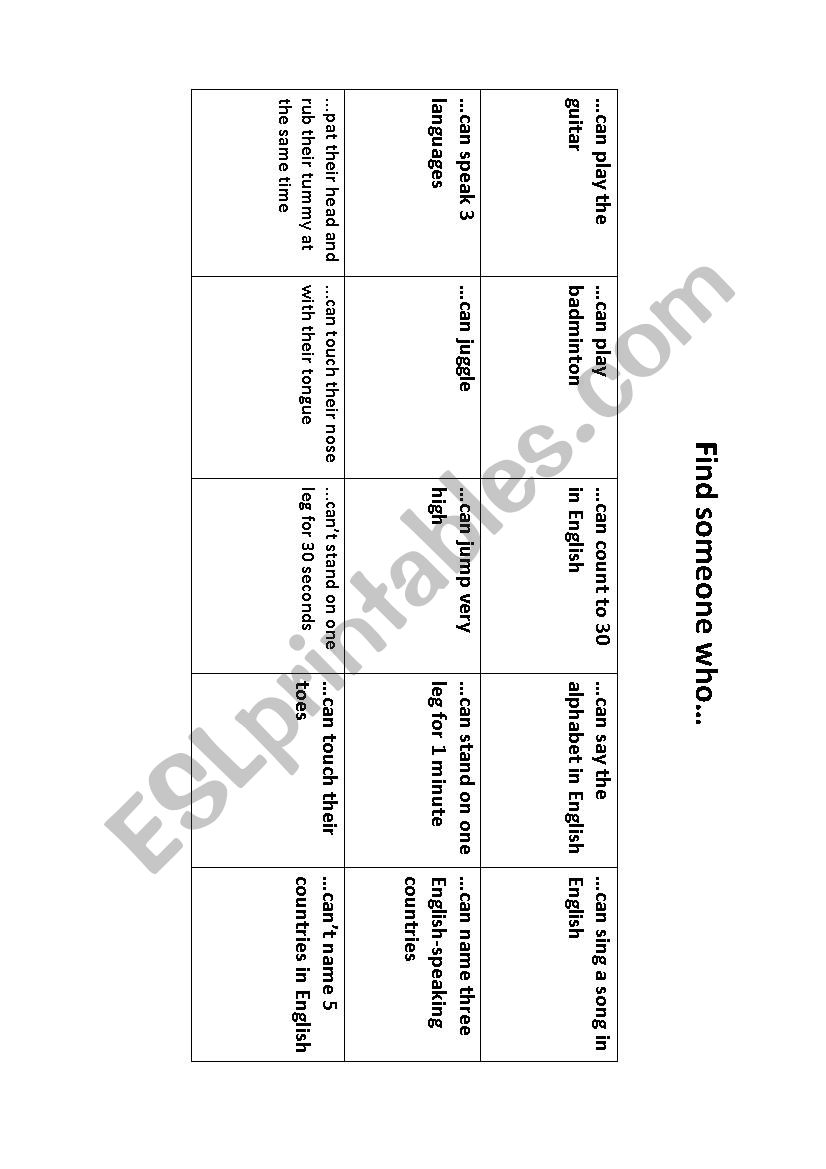 Find someone who can... worksheet