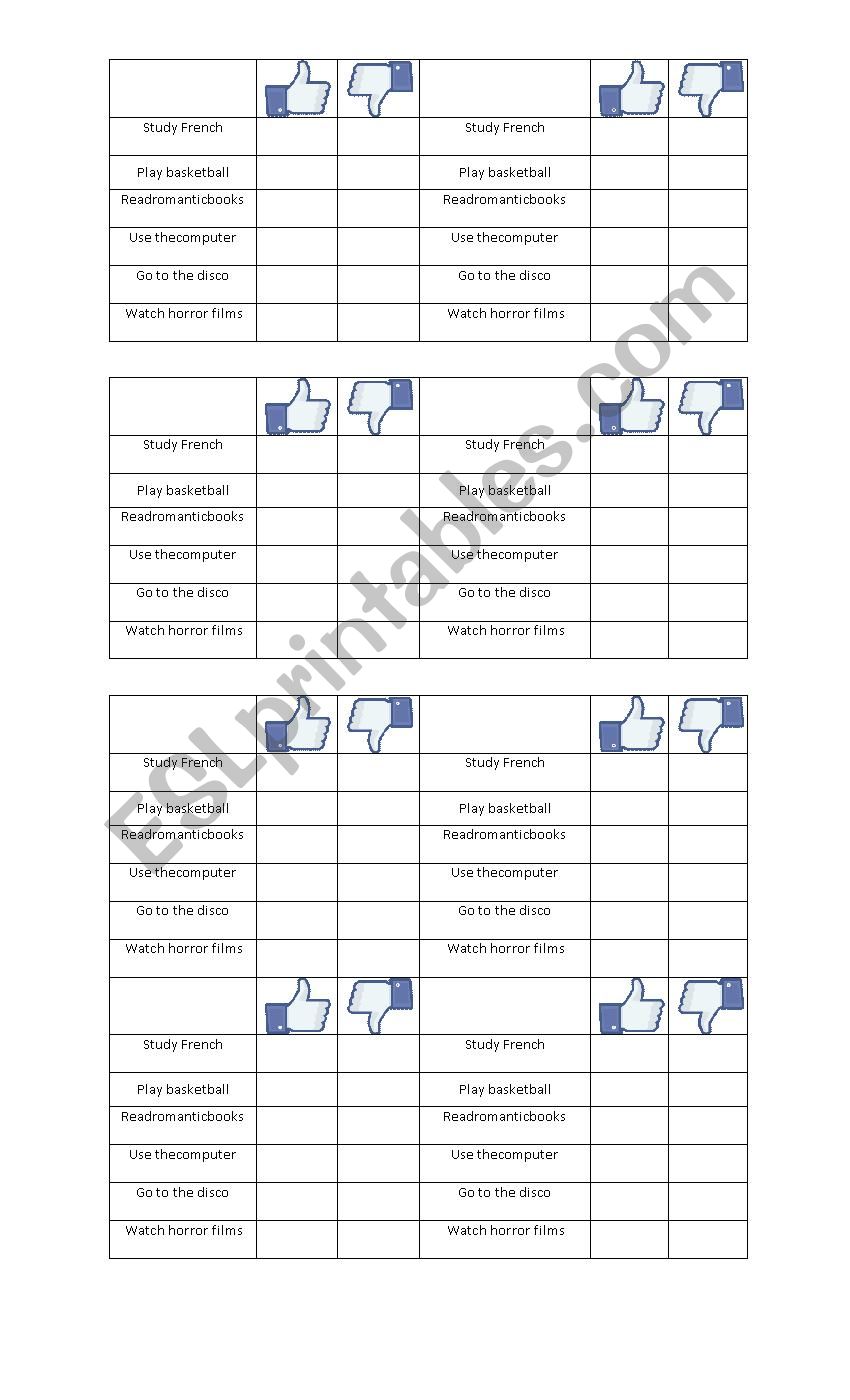 Likes and dislikes worksheet