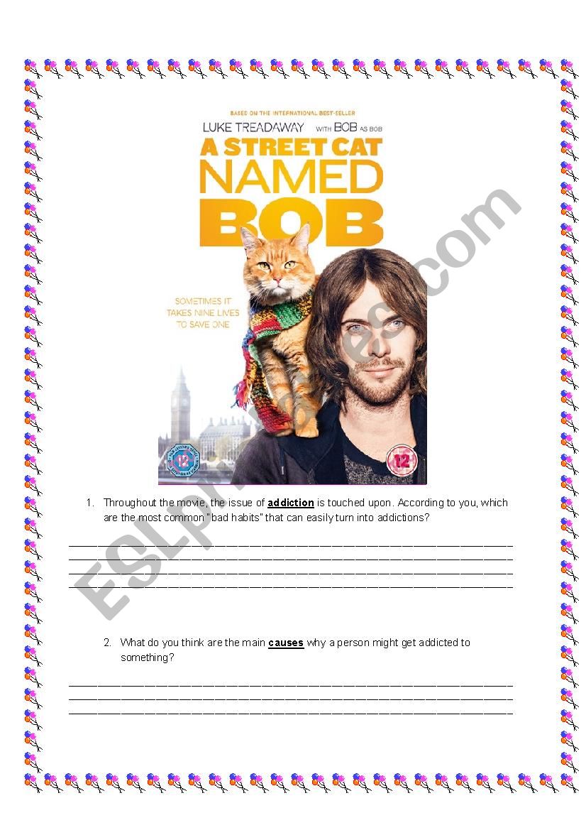 A streetcat named Bob worksheet