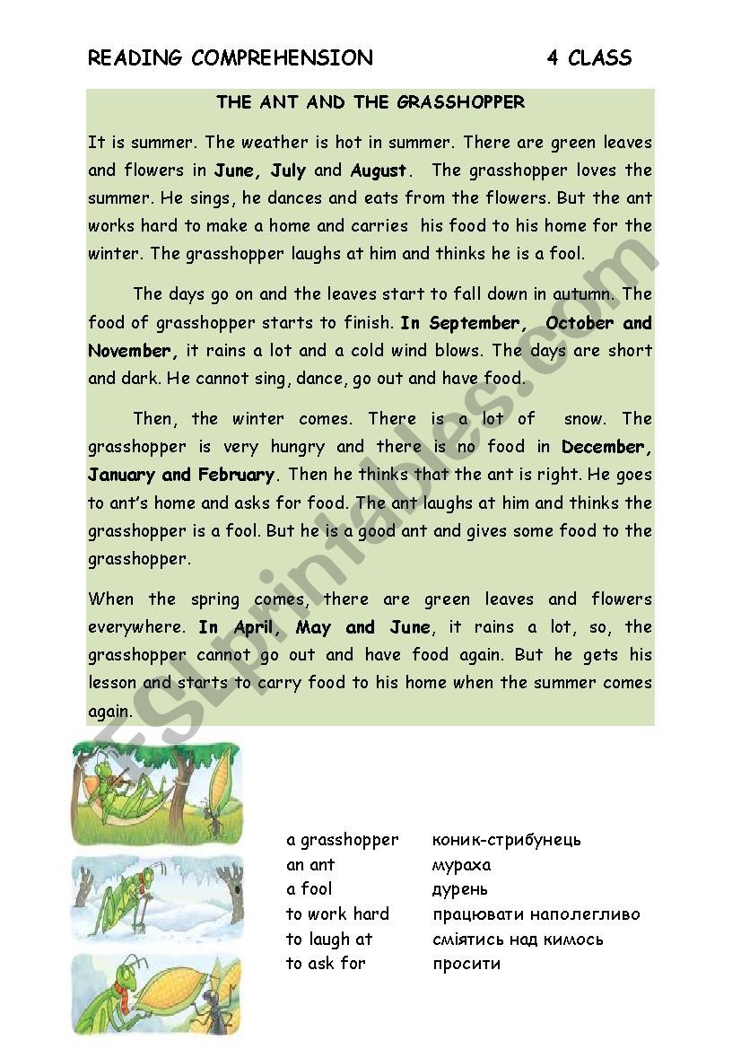 The Ant and the Grasshopper worksheet