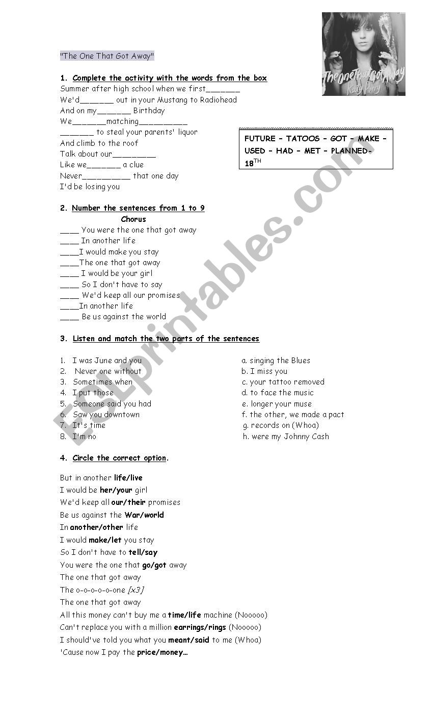 The one that got away worksheet