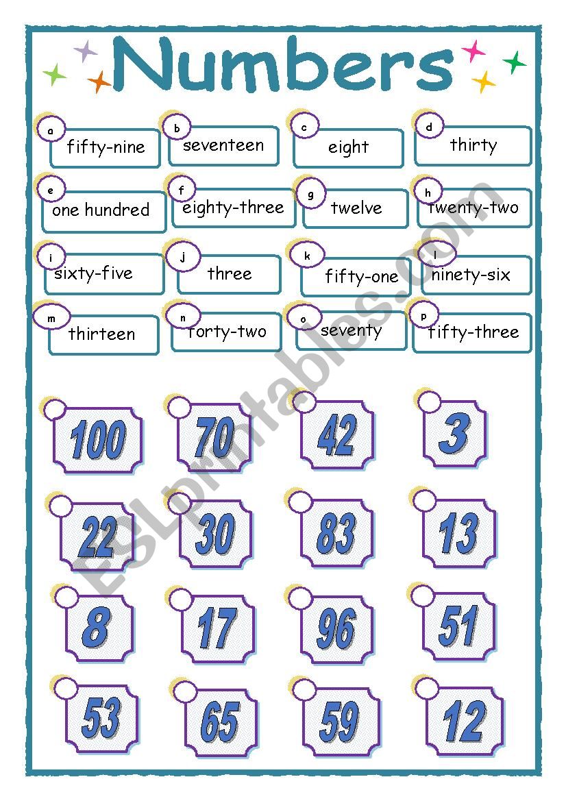 Numbers from 0 to 100 worksheet