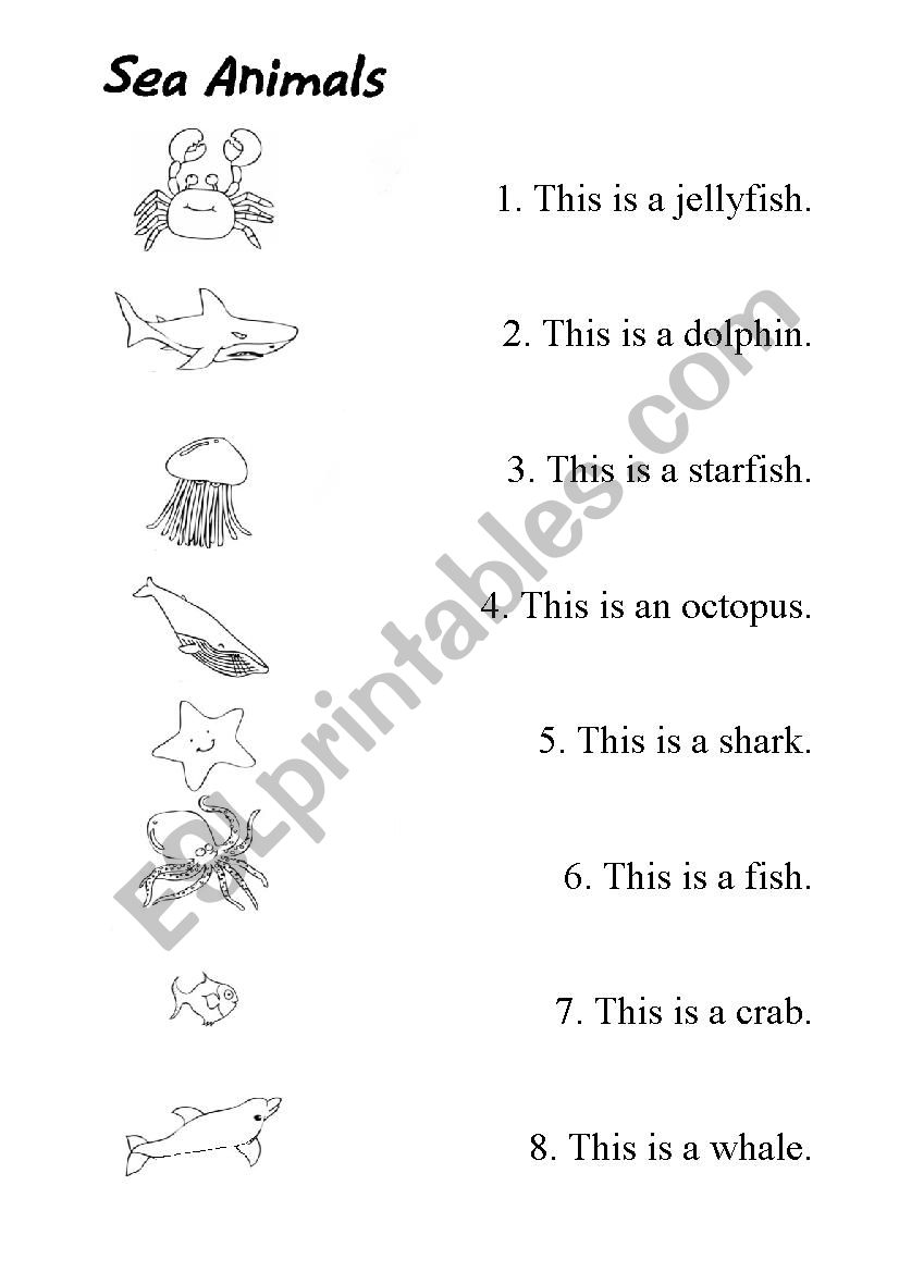 Sea Animals_Read and match. worksheet