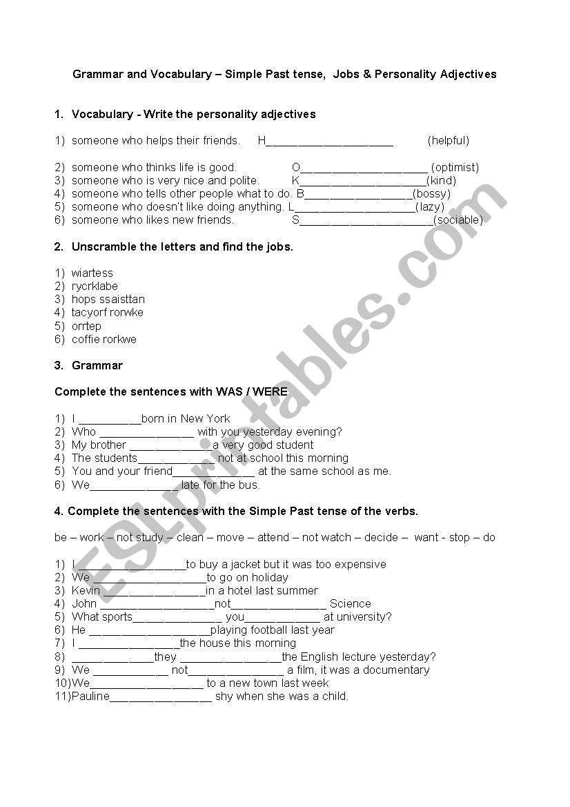 Grammar and Vocabulary Test worksheet