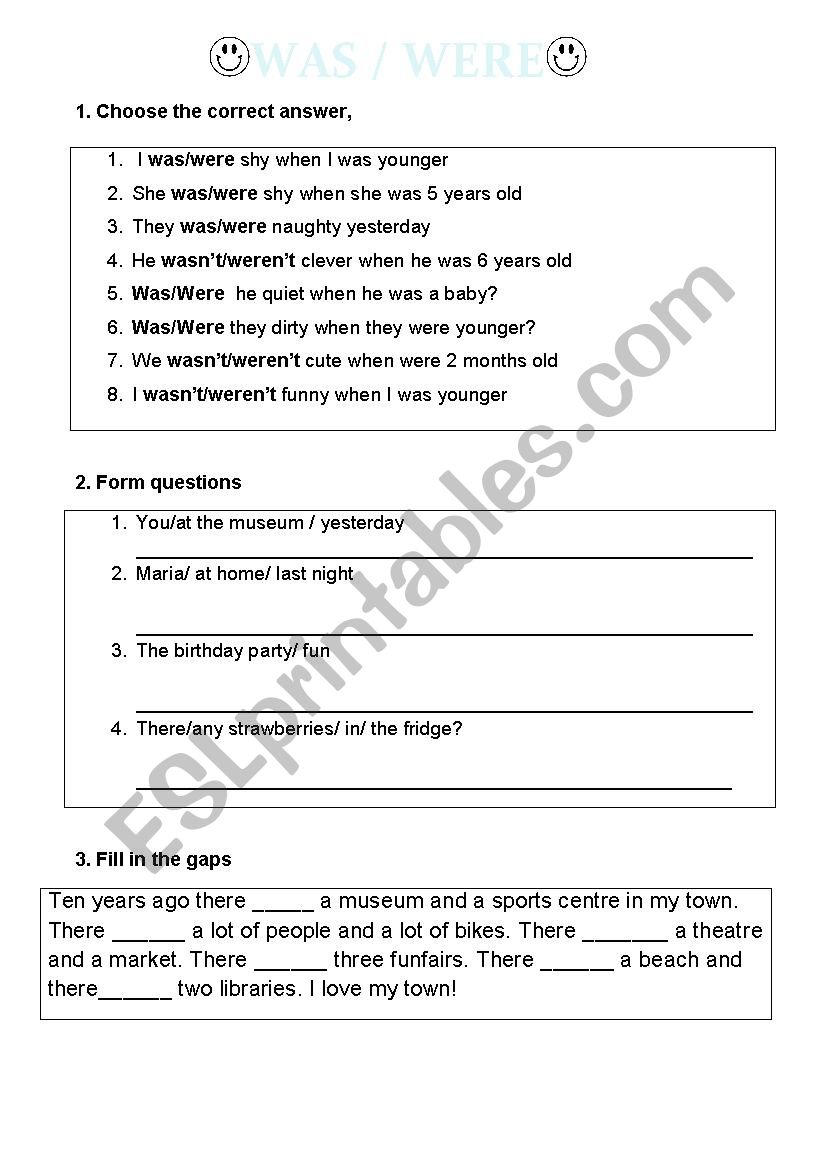 was/ were  worksheet