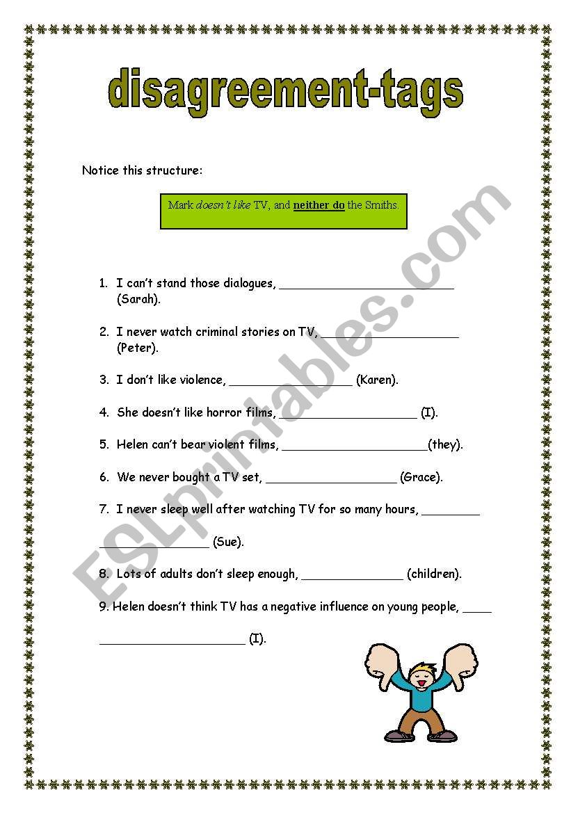 Disagreement-tags worksheet