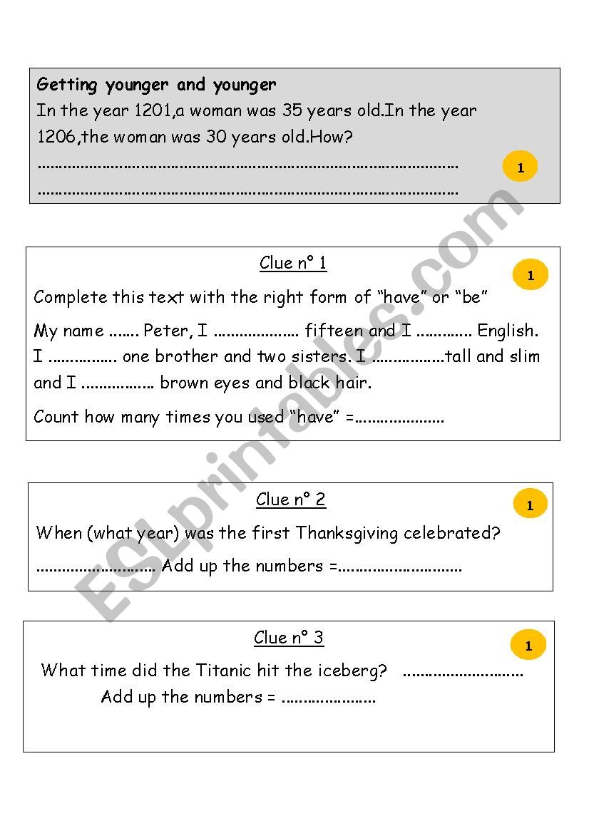 Treasure chest game worksheet example with answer key