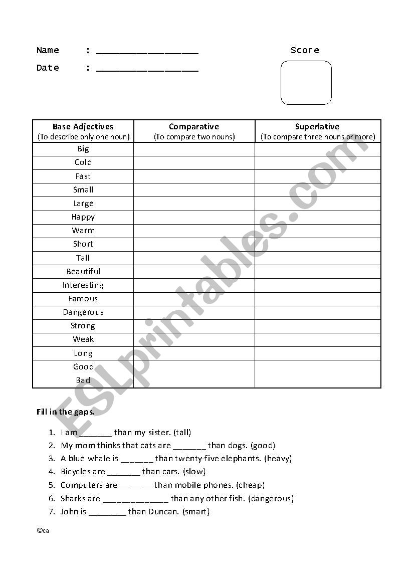 list of comparative and superlative adjective 