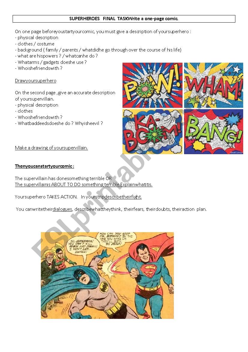 SUPERHEROES FINAL TASK worksheet