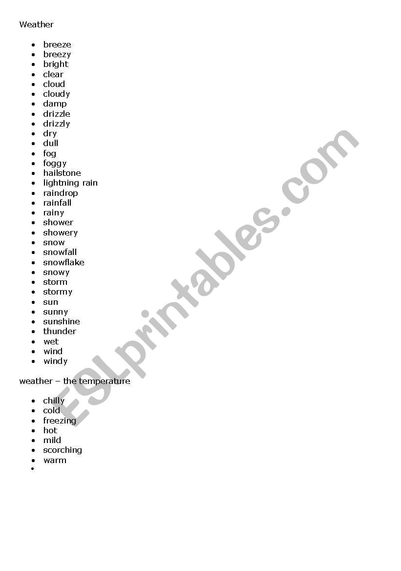 vocabulary weather worksheet