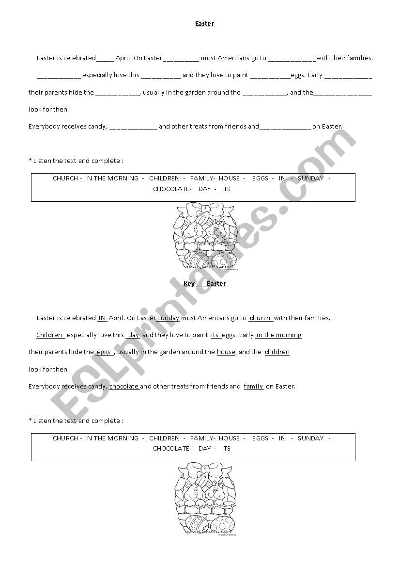 Easter text worksheet