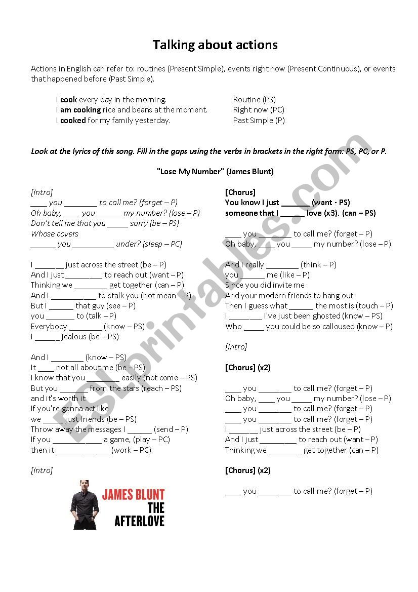 Lose my number Song Worksheet worksheet