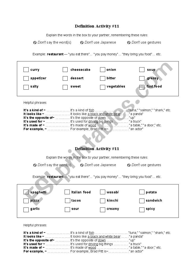 Vocabulary activity #11 worksheet