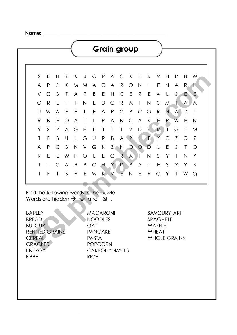 Grain group   worksheet