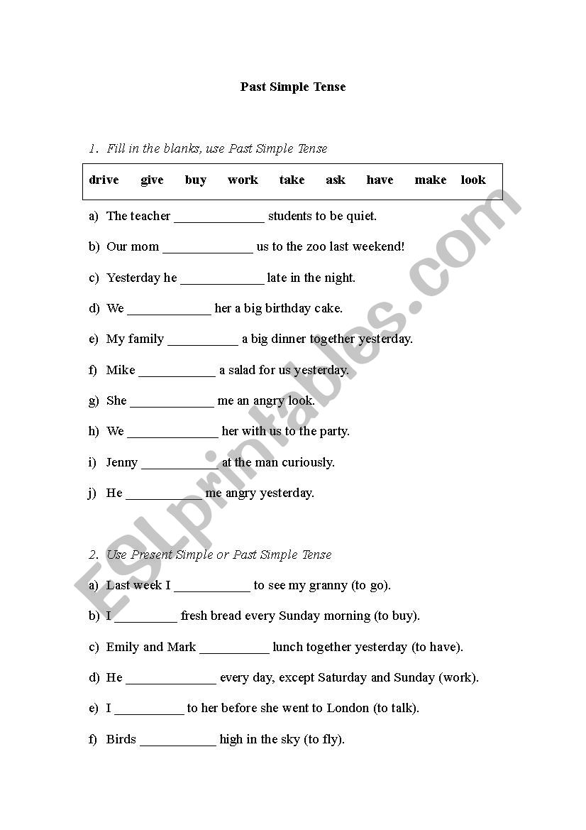 Past Simple Tense   worksheet