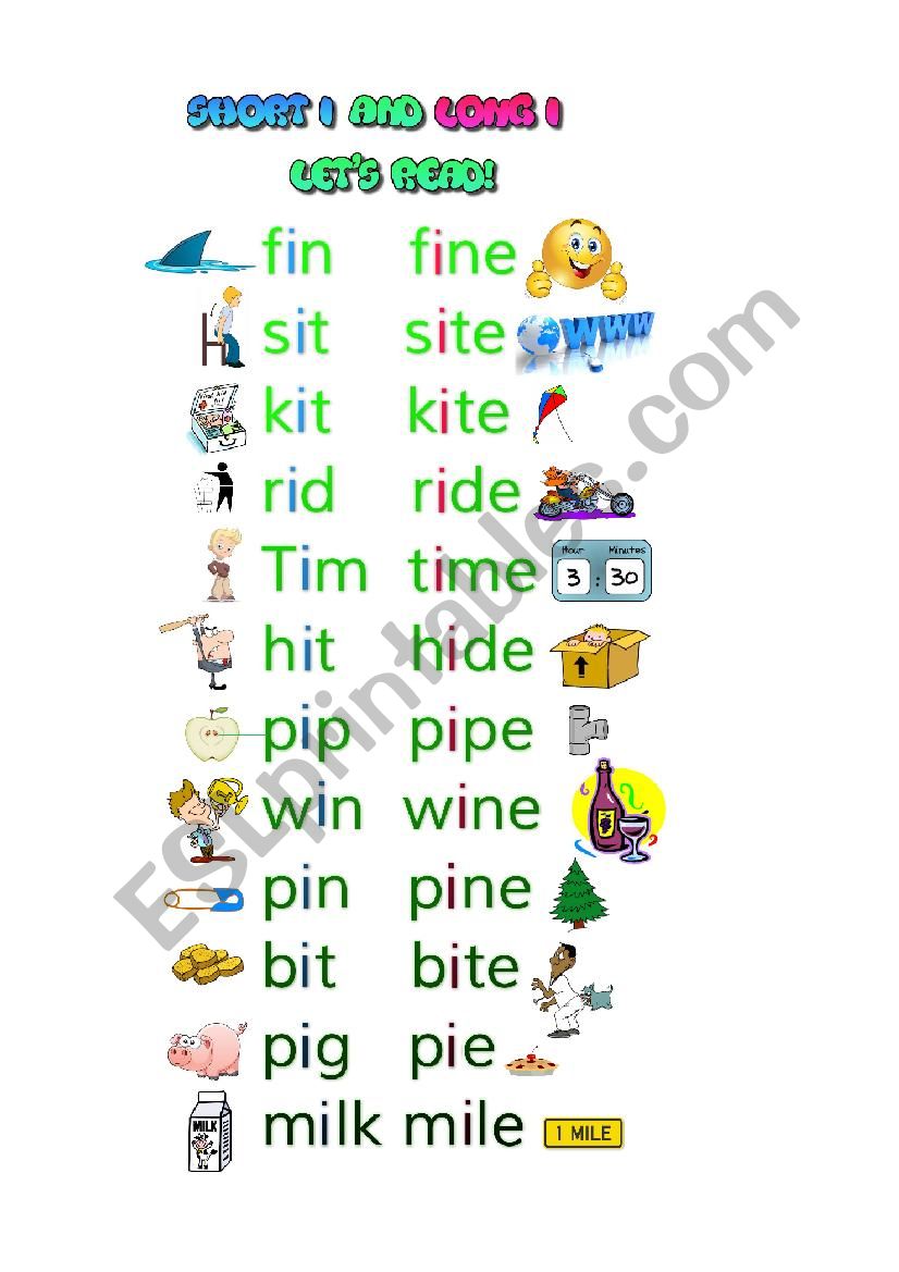 Short and Long Vowel I Reading Worksheet