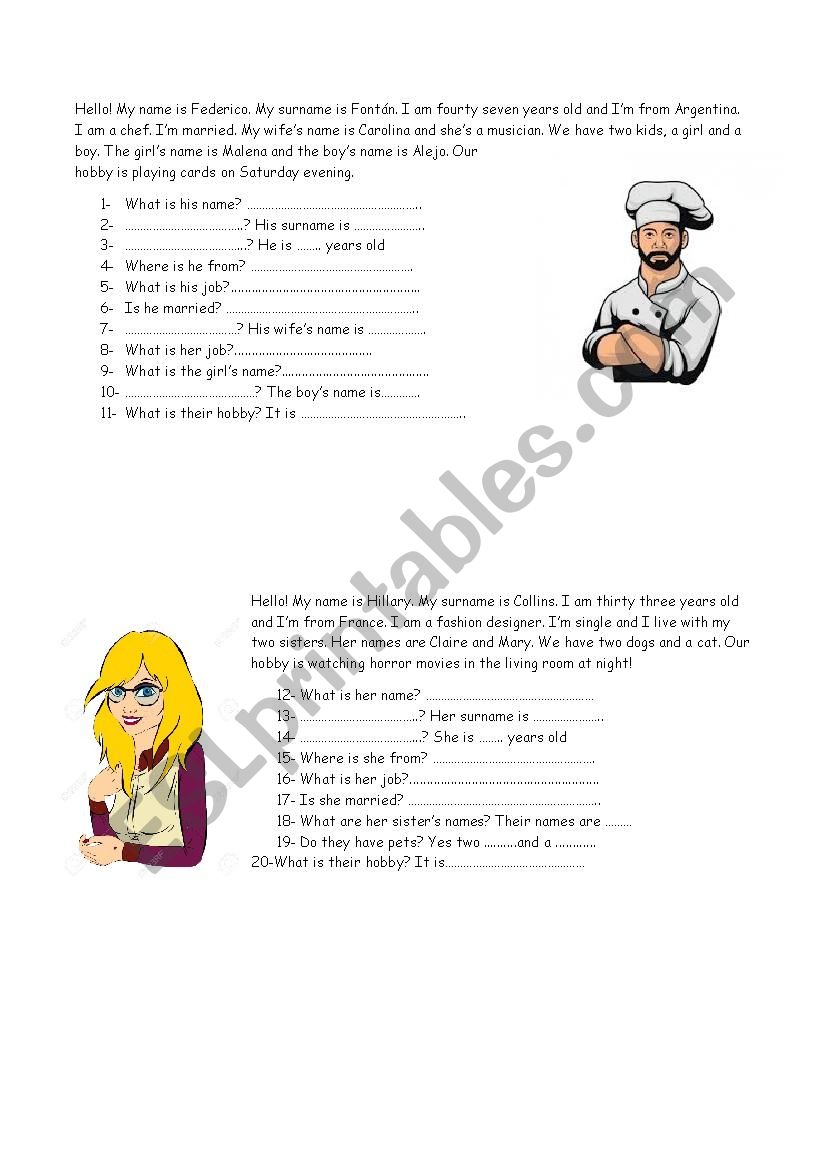 Reading comprehension Starters Adults
