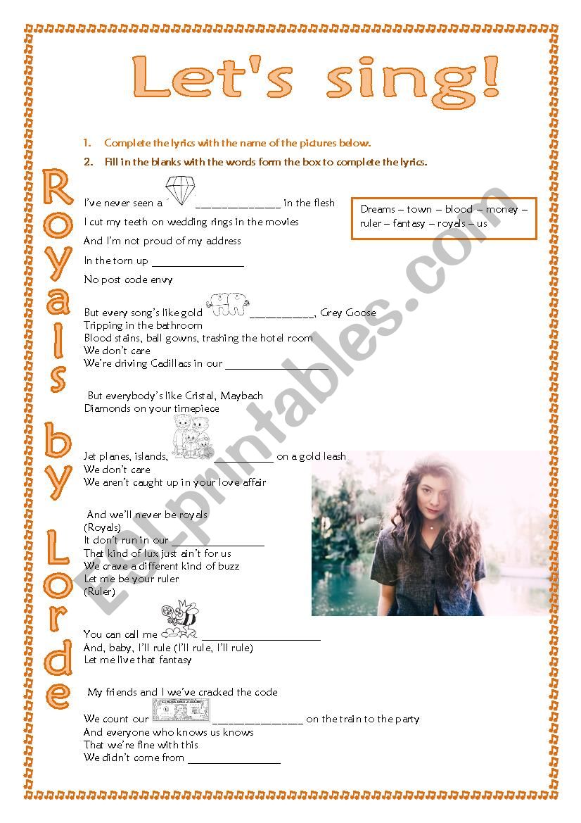 Royals by Lorde worksheet