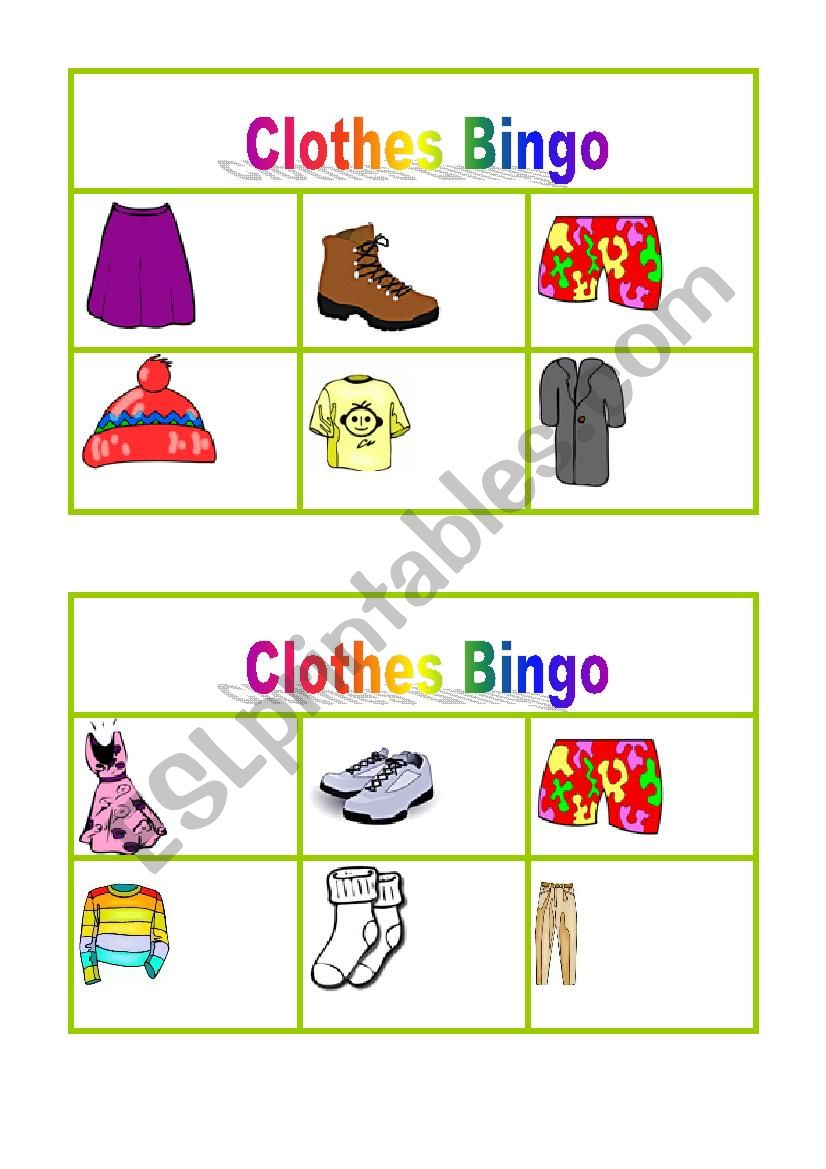 Clothes Bingo worksheet