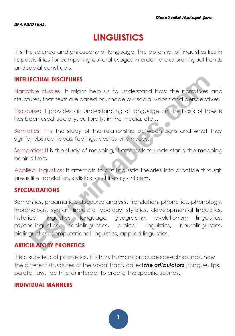 LINGUISTICS worksheet