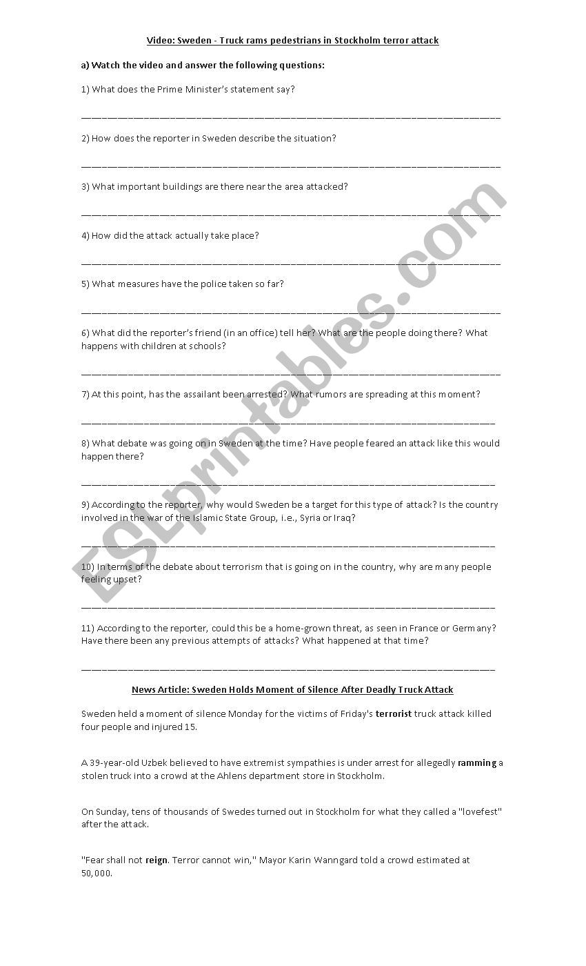 Sweden Truck Attack worksheet