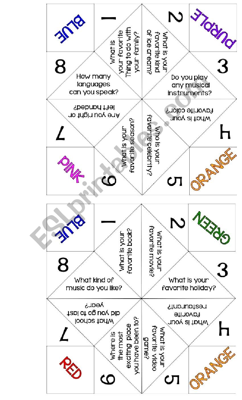 Getting To Know You Cootie Catcher