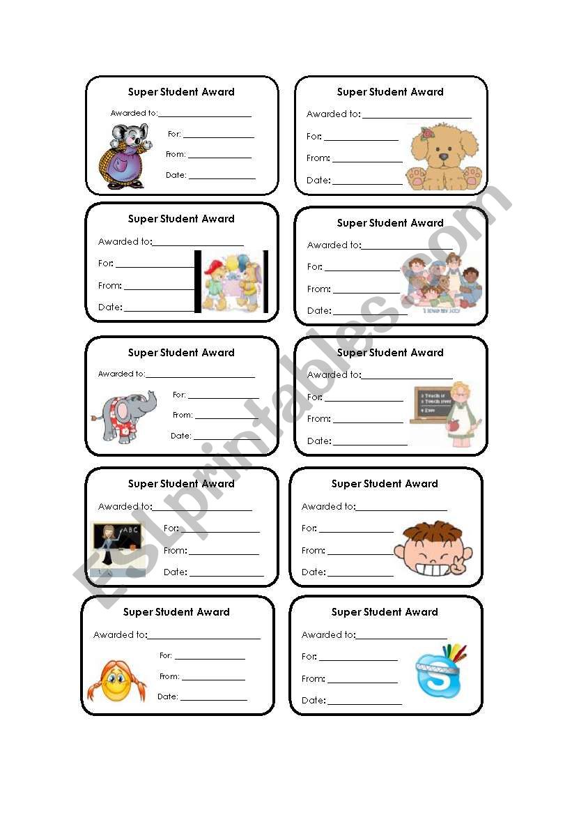 Super student award worksheet