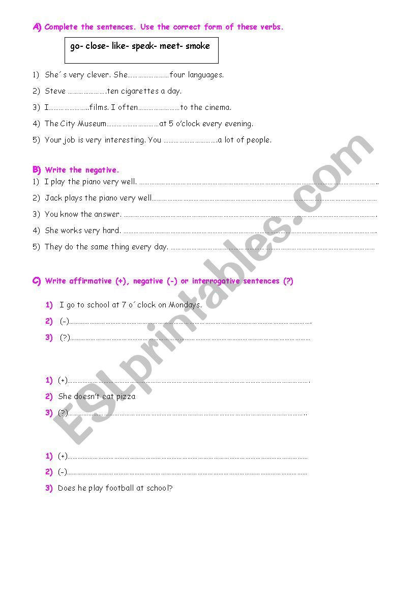 PRESENT SIMPLE REVISION worksheet