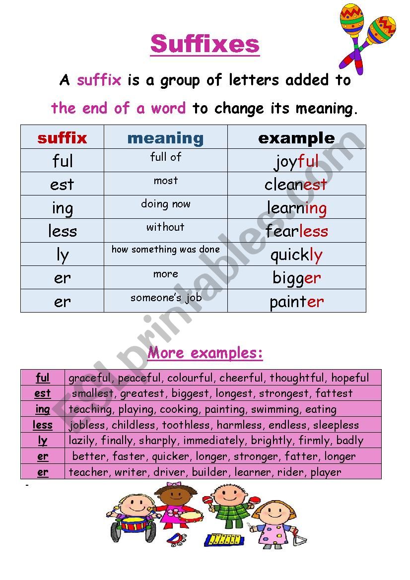 Suffixes worksheet