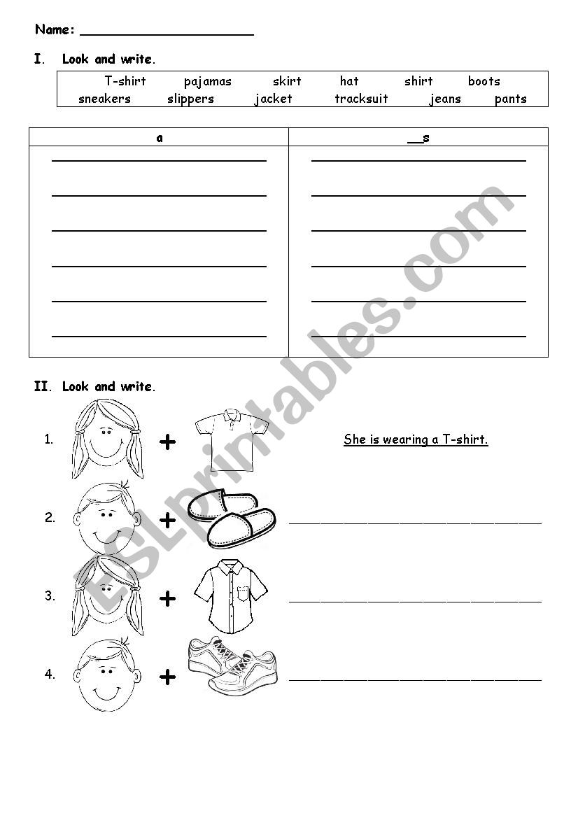 she or he is wearing ...  worksheet