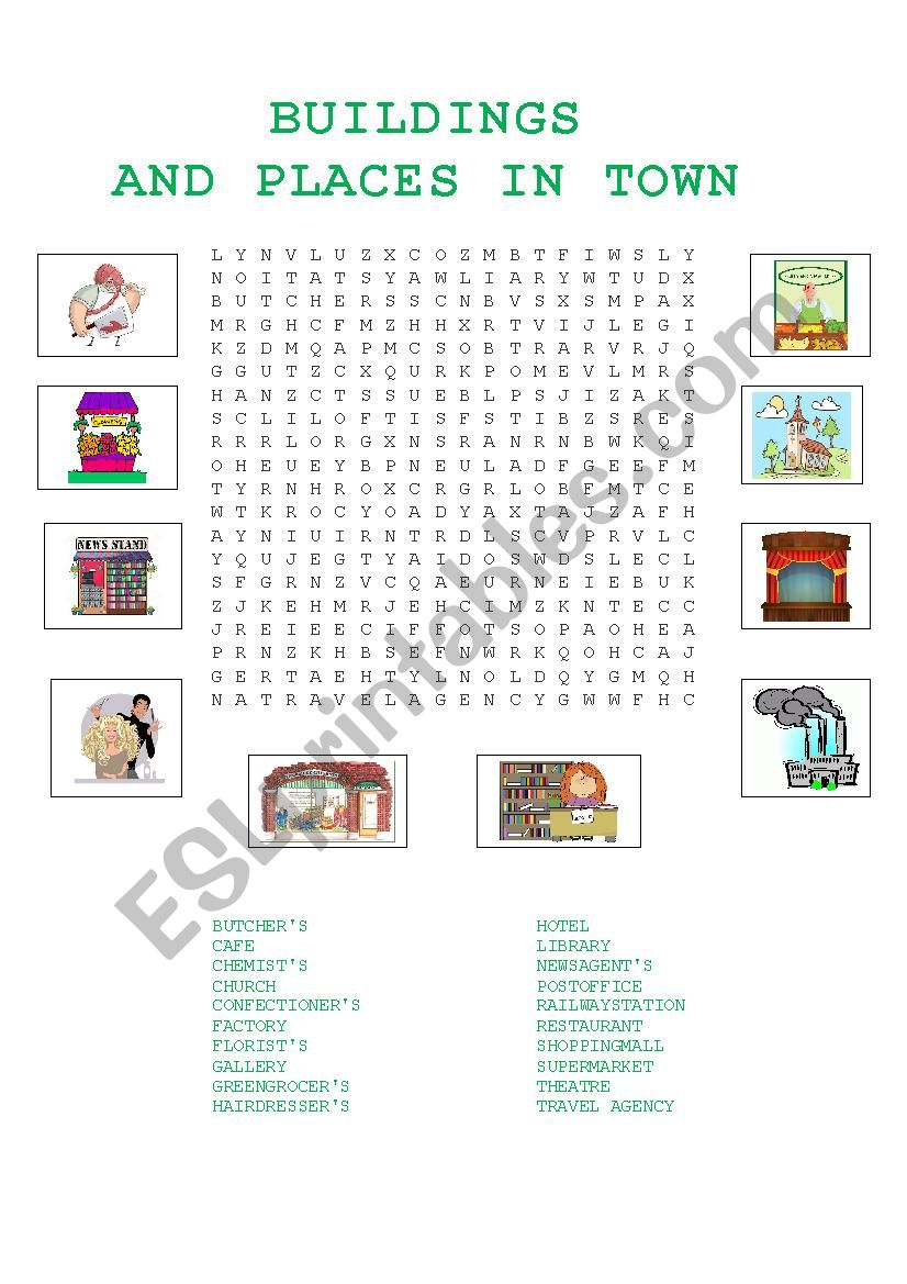Buildings and places in town _wordsearch