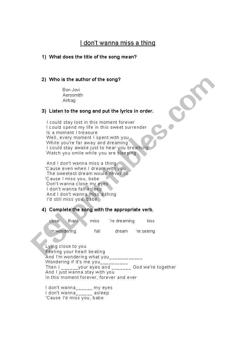 Cancion de Aerosmith worksheet